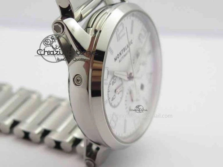 Montblanc Timewalker Chrono SS White Dial Silver Numerals On SS Bracelet A Bold 7614