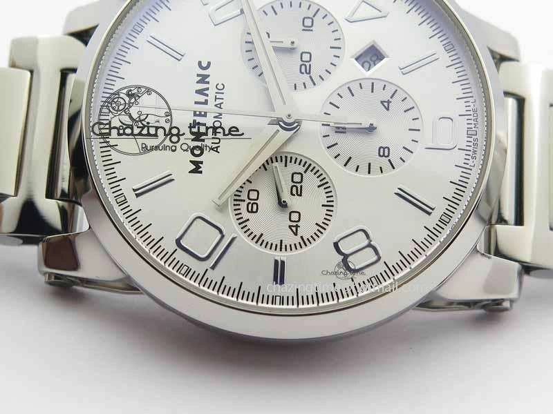 Montblanc Timewalker Chrono SS White Dial Silver Numerals On SS Bracelet A Bold 7614