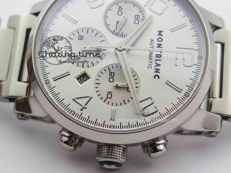 Montblanc Timewalker Chrono SS White Dial Silver Numerals On SS Bracelet A Bold 7614