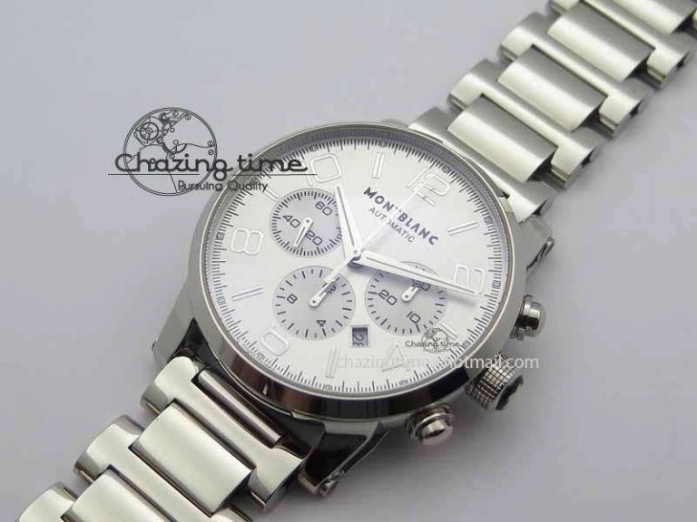 Montblanc Timewalker Chrono SS White Dial Silver Numerals On SS Bracelet A Bold 7614