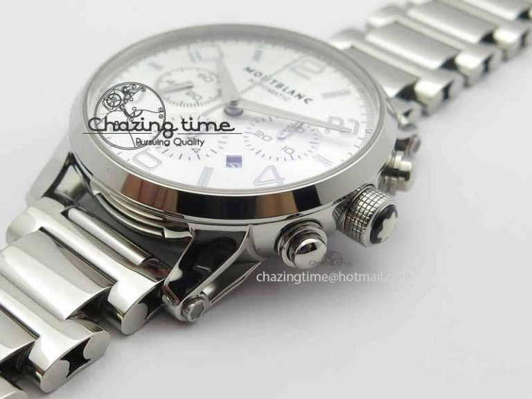 Montblanc Timewalker Chrono SS White Dial Silver Numerals On SS Bracelet A Bold 7614