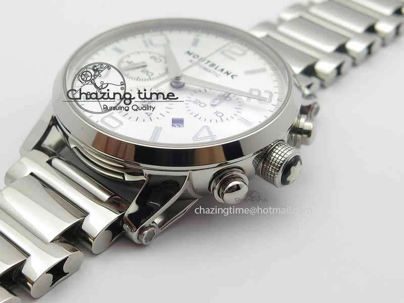 Montblanc Timewalker Chrono SS White Dial Silver Numerals On SS Bracelet A Bold 7614