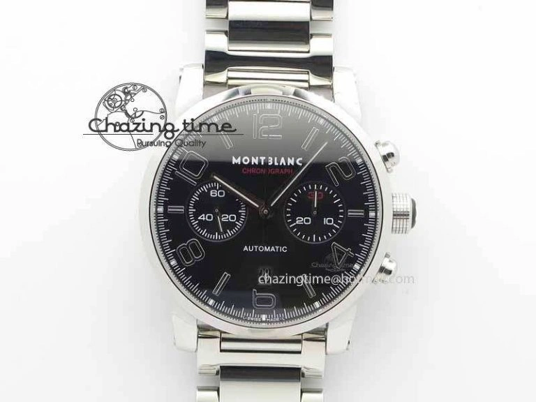 Soft Montblanc Timewalker GAF Chrono SS Ceramic Black Dial On SS Bracelet A 7628