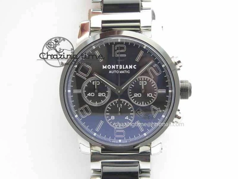 Soft Montblanc Timewalker GAF Chrono SS Ceramic Black Dial On SS Bracelet A 7628