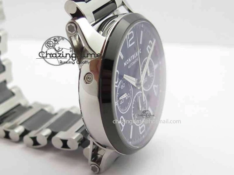 Soft Montblanc Timewalker GAF Chrono SS Ceramic Black Dial On SS Bracelet A 7628