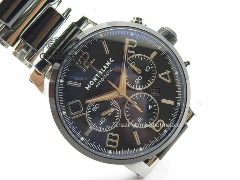 Soft Montblanc Timewalker GAF Chrono SS Ceramic Black Dial On SS Bracelet A 7628