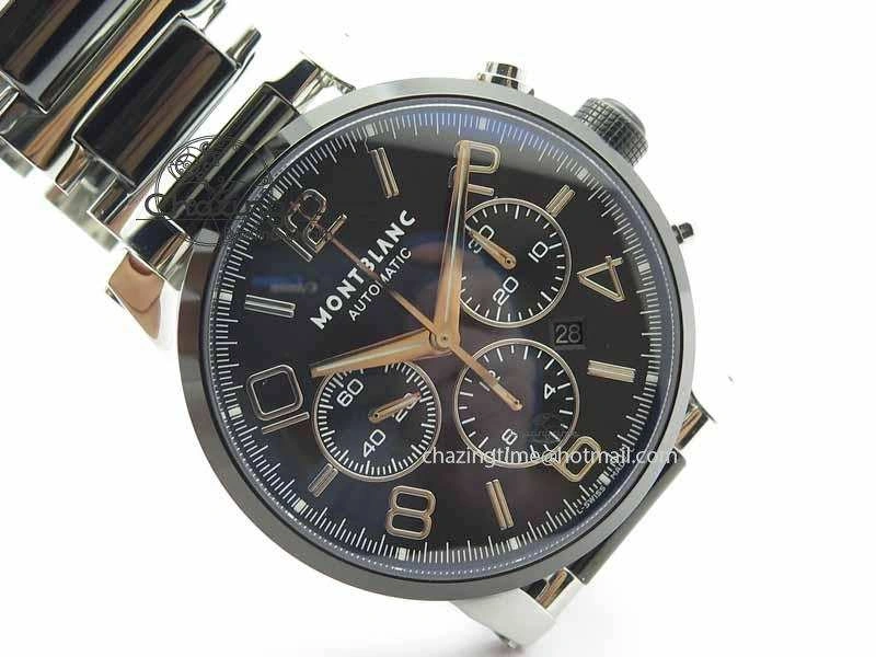 Soft Montblanc Timewalker GAF Chrono SS Ceramic Black Dial On SS Bracelet A 7628
