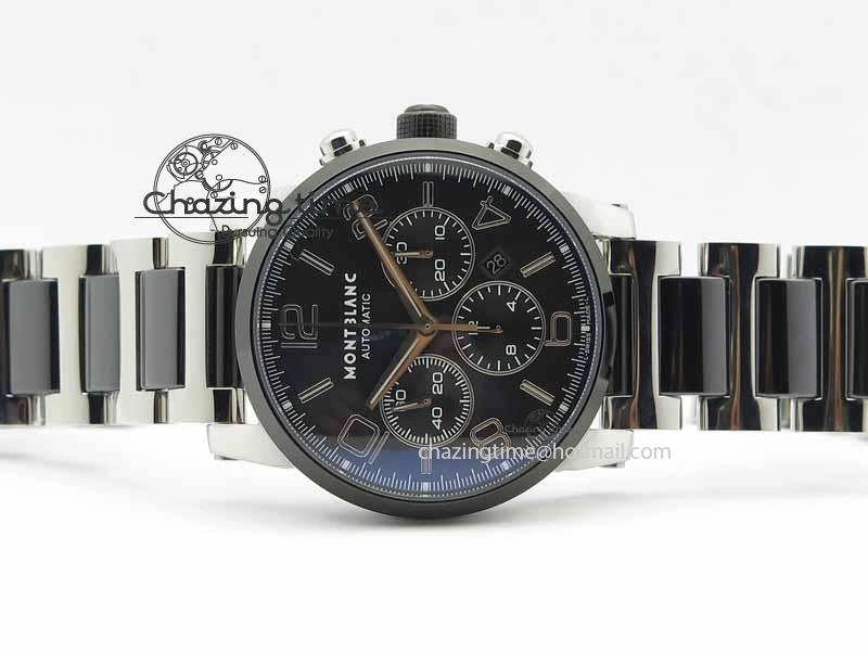 Soft Montblanc Timewalker GAF Chrono SS Ceramic Black Dial On SS Bracelet A 7628