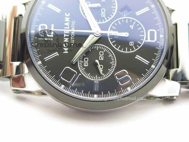 Soft Montblanc Timewalker GAF Chrono SS Ceramic Black Dial On SS Bracelet A 7628