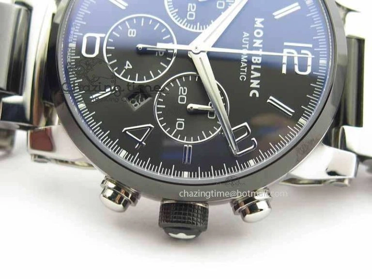 Soft Montblanc Timewalker GAF Chrono SS Ceramic Black Dial On SS Bracelet A 7628