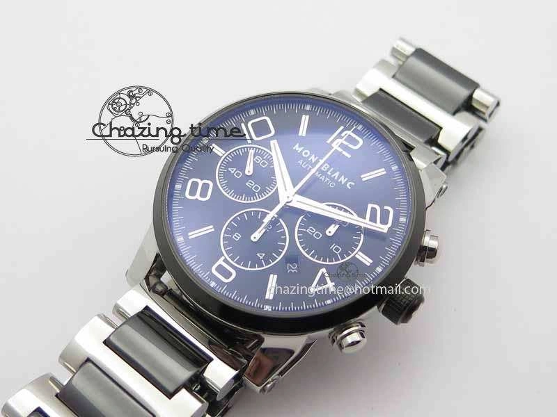 Soft Montblanc Timewalker GAF Chrono SS Ceramic Black Dial On SS Bracelet A 7628