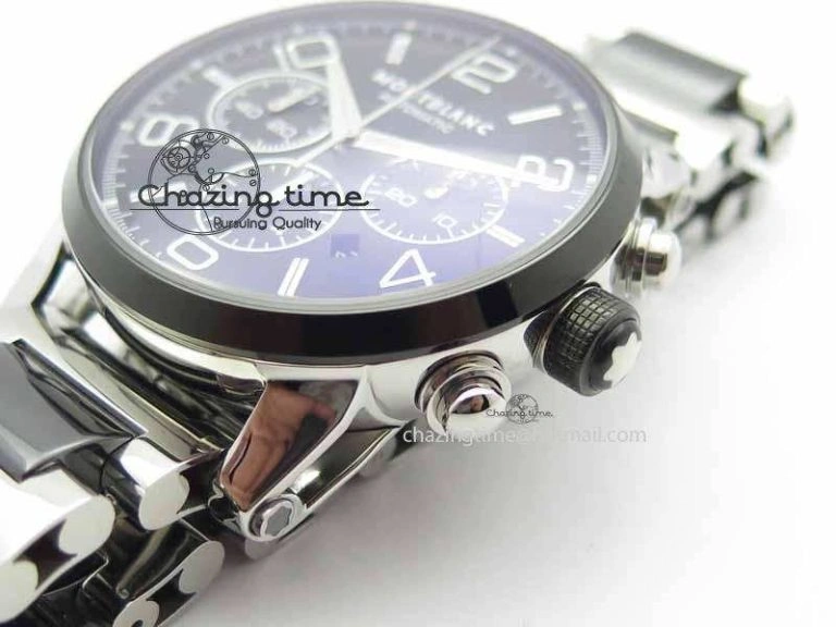 Soft Montblanc Timewalker GAF Chrono SS Ceramic Black Dial On SS Bracelet A 7628