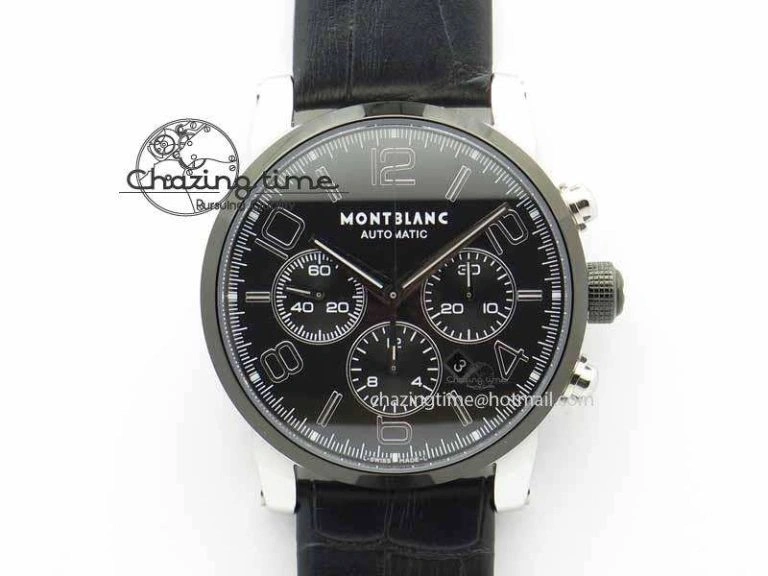 GoodFit Montblanc Timewalker GAF Chrono SS Ceramic Black On Leather Strap A 7629