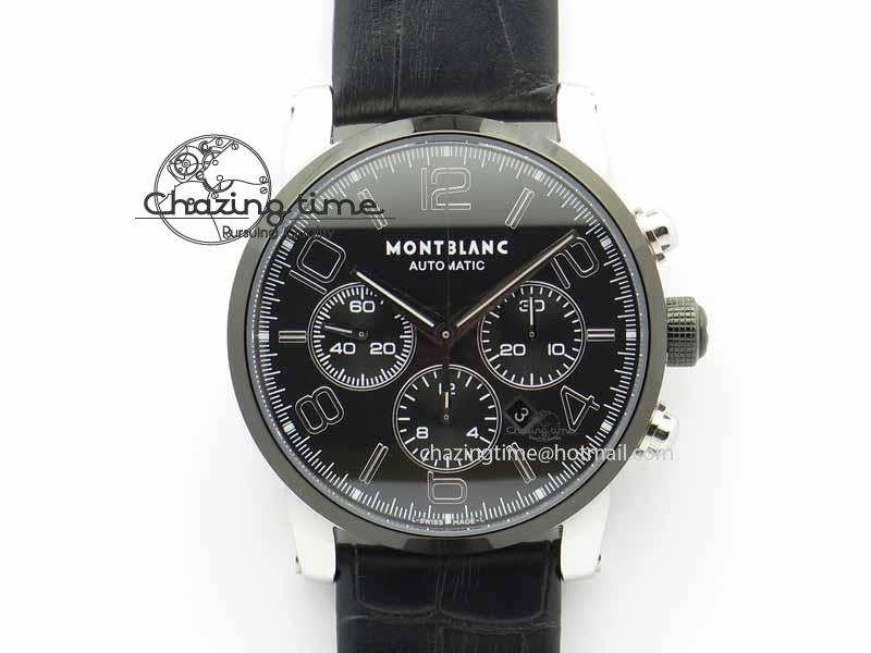 GoodFit Montblanc Timewalker GAF Chrono SS Ceramic Black On Leather Strap A 7629