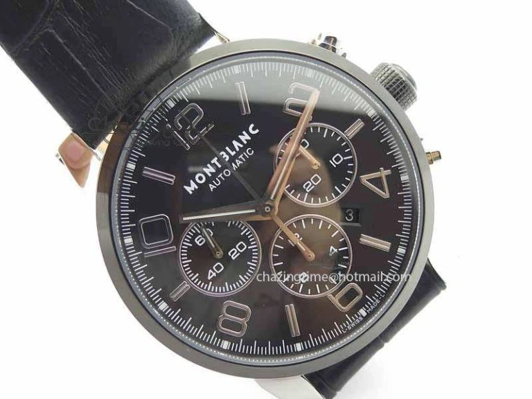 GoodFit Montblanc Timewalker GAF Chrono SS Ceramic Black On Leather Strap A 7629