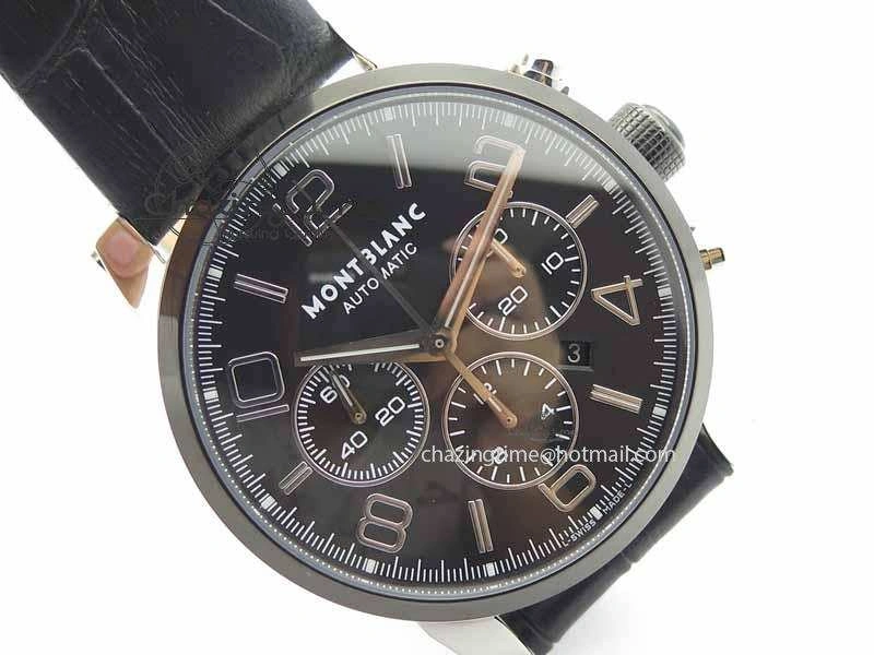 GoodFit Montblanc Timewalker GAF Chrono SS Ceramic Black On Leather Strap A 7629