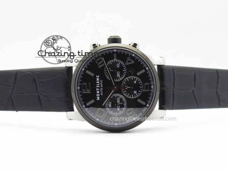 GoodFit Montblanc Timewalker GAF Chrono SS Ceramic Black On Leather Strap A 7629