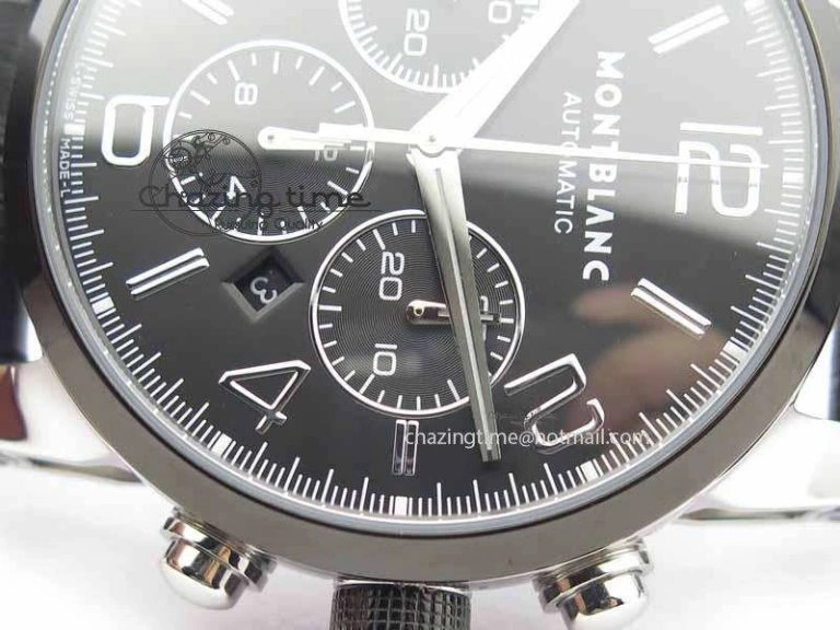 GoodFit Montblanc Timewalker GAF Chrono SS Ceramic Black On Leather Strap A 7629