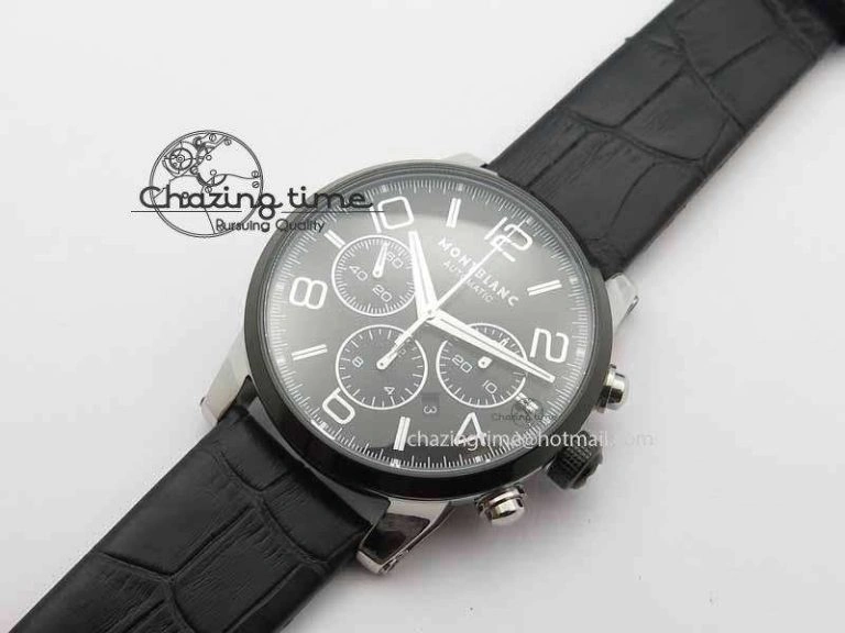 GoodFit Montblanc Timewalker GAF Chrono SS Ceramic Black On Leather Strap A 7629