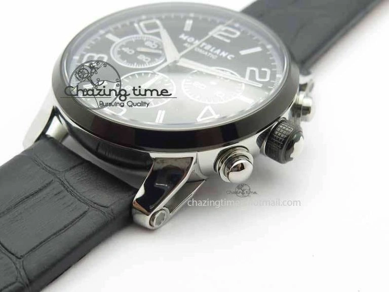GoodFit Montblanc Timewalker GAF Chrono SS Ceramic Black On Leather Strap A 7629