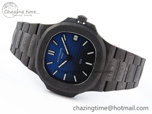 Affordable NAUTILUS 5711 DIW CARBON DIWF 1:1 BEST EDITION BLACK BLUE TEXTURED DIAL ON CARBON BRACELET 324CS 8779