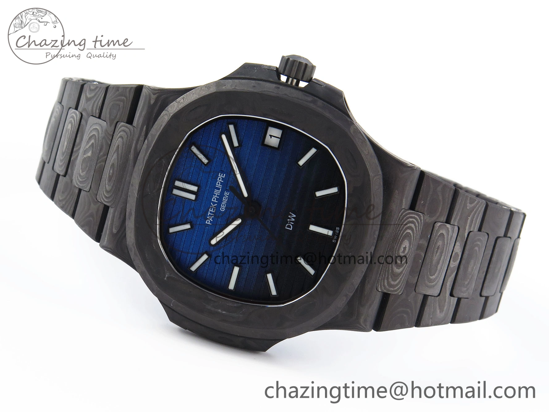Affordable NAUTILUS 5711 DIW CARBON DIWF 1:1 BEST EDITION BLACK BLUE TEXTURED DIAL ON CARBON BRACELET 324CS 8779