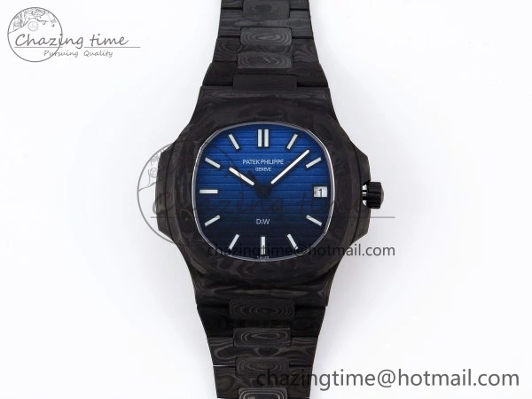 Affordable NAUTILUS 5711 DIW CARBON DIWF 1:1 BEST EDITION BLACK BLUE TEXTURED DIAL ON CARBON BRACELET 324CS 8779