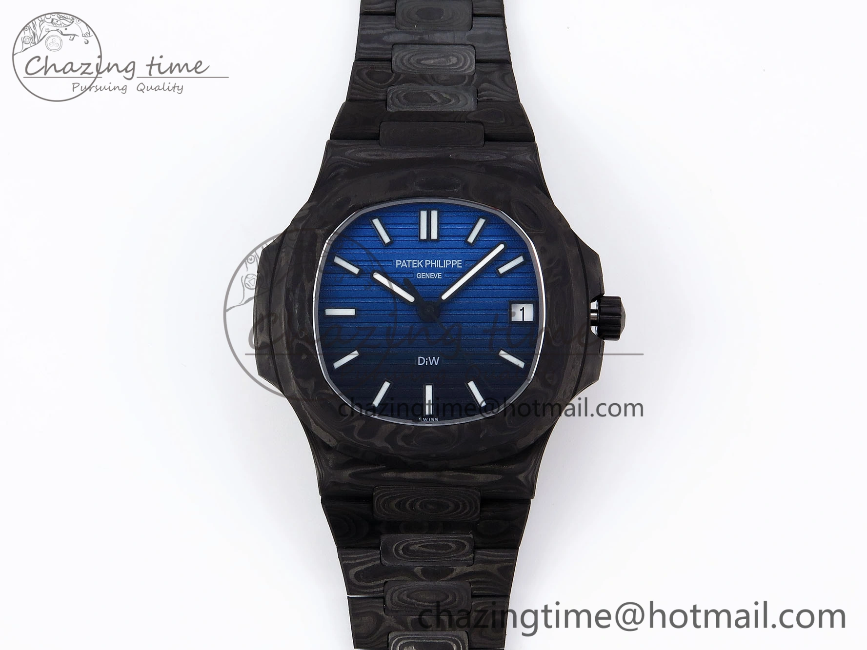 Affordable NAUTILUS 5711 DIW CARBON DIWF 1:1 BEST EDITION BLACK BLUE TEXTURED DIAL ON CARBON BRACELET 324CS 8779