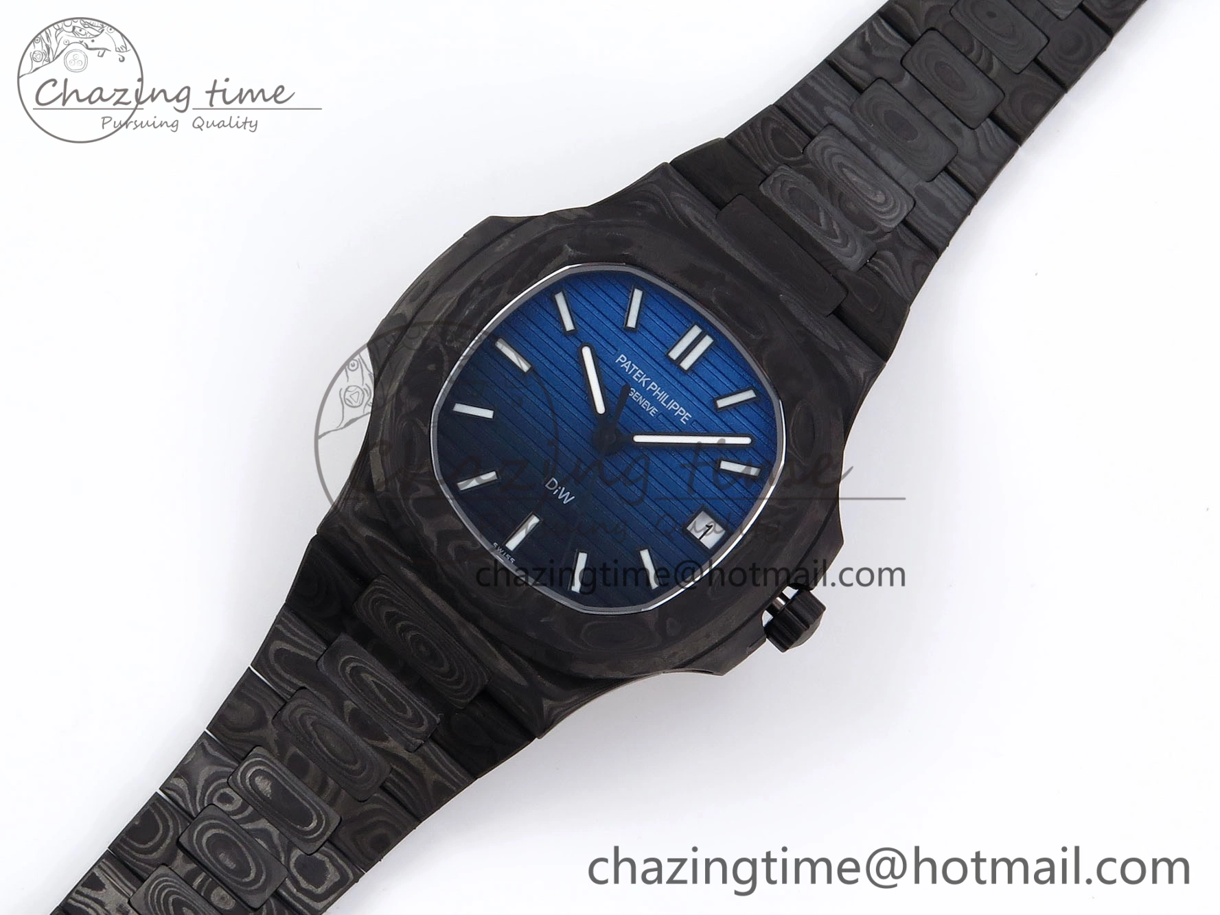 Affordable NAUTILUS 5711 DIW CARBON DIWF 1:1 BEST EDITION BLACK BLUE TEXTURED DIAL ON CARBON BRACELET 324CS 8779