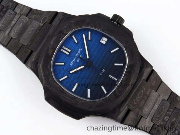 Affordable NAUTILUS 5711 DIW CARBON DIWF 1:1 BEST EDITION BLACK BLUE TEXTURED DIAL ON CARBON BRACELET 324CS 8779