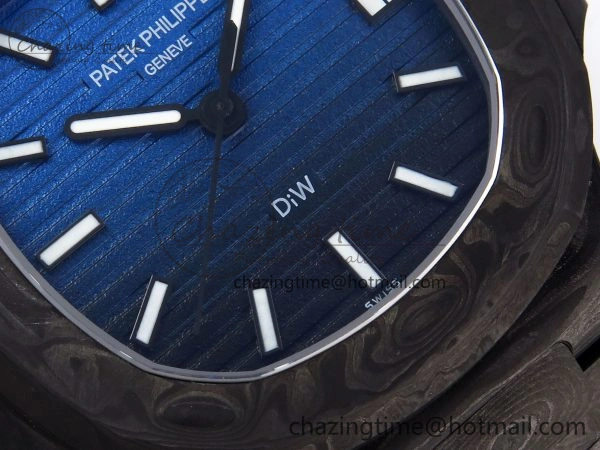 Affordable NAUTILUS 5711 DIW CARBON DIWF 1:1 BEST EDITION BLACK BLUE TEXTURED DIAL ON CARBON BRACELET 324CS 8779