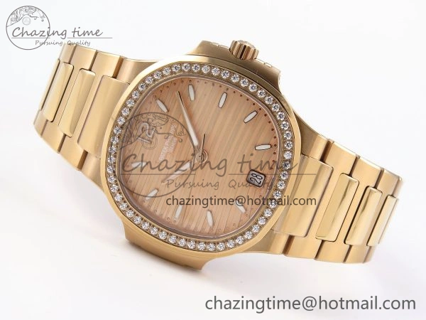 NAUTILUS 7118 LADIES RG PPF 1:1 BEST EDITION RG DIAL DIAMONDS BEZEL ON RG BRACELET 324CS EyeCatching 8775