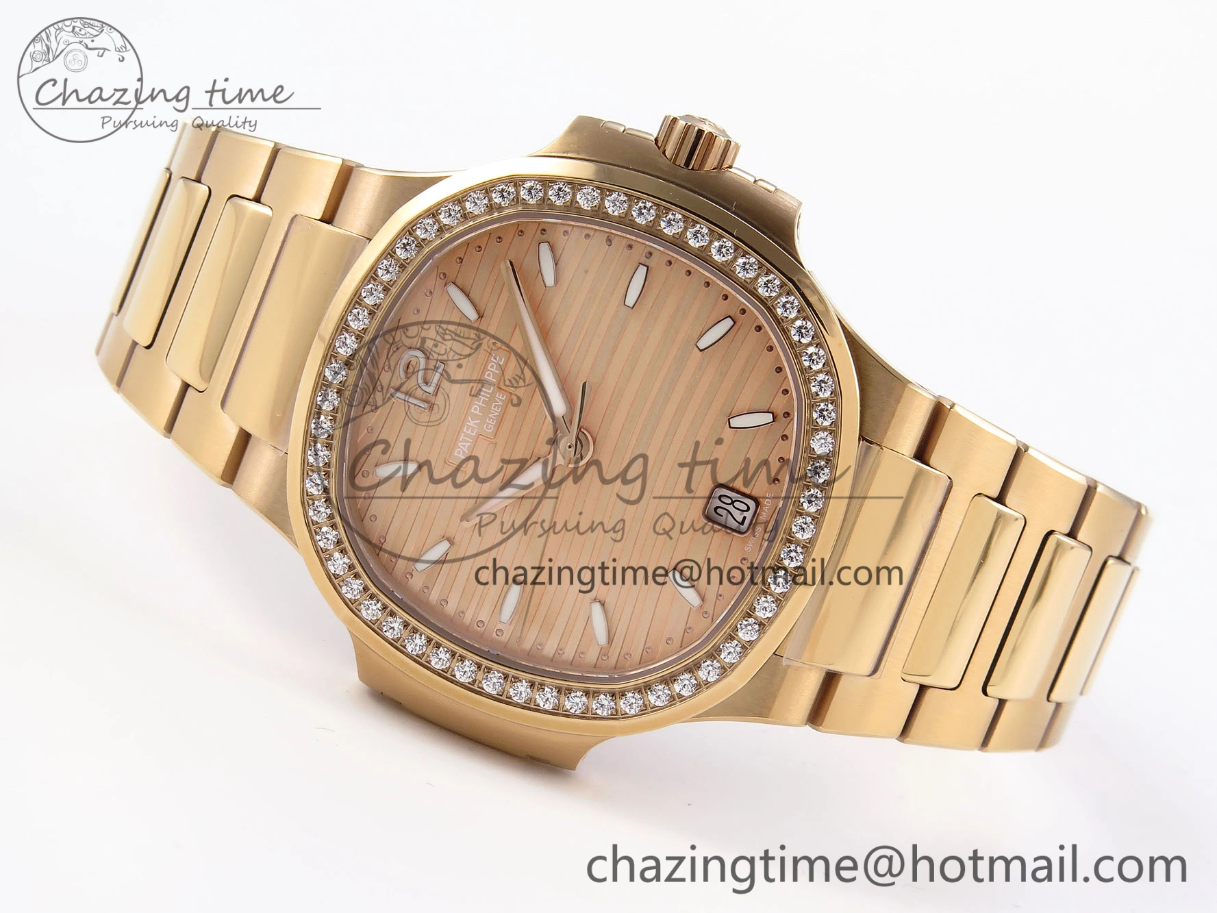 NAUTILUS 7118 LADIES RG PPF 1:1 BEST EDITION RG DIAL DIAMONDS BEZEL ON RG BRACELET 324CS EyeCatching 8775