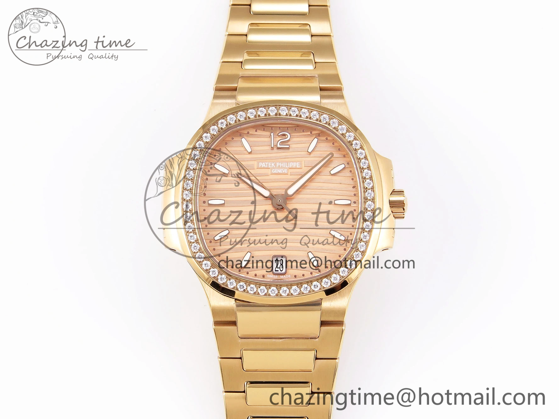 NAUTILUS 7118 LADIES RG PPF 1:1 BEST EDITION RG DIAL DIAMONDS BEZEL ON RG BRACELET 324CS EyeCatching 8775