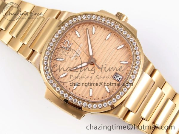 NAUTILUS 7118 LADIES RG PPF 1:1 BEST EDITION RG DIAL DIAMONDS BEZEL ON RG BRACELET 324CS EyeCatching 8775
