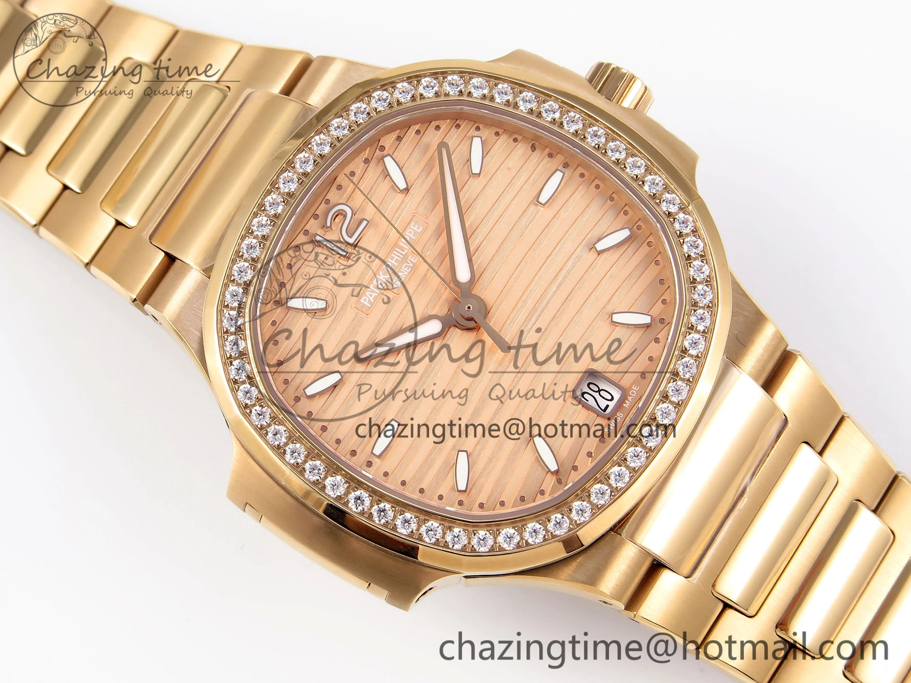 NAUTILUS 7118 LADIES RG PPF 1:1 BEST EDITION RG DIAL DIAMONDS BEZEL ON RG BRACELET 324CS EyeCatching 8775