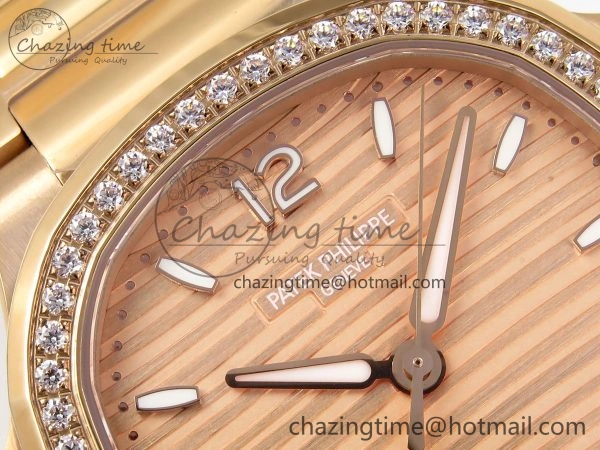NAUTILUS 7118 LADIES RG PPF 1:1 BEST EDITION RG DIAL DIAMONDS BEZEL ON RG BRACELET 324CS EyeCatching 8775