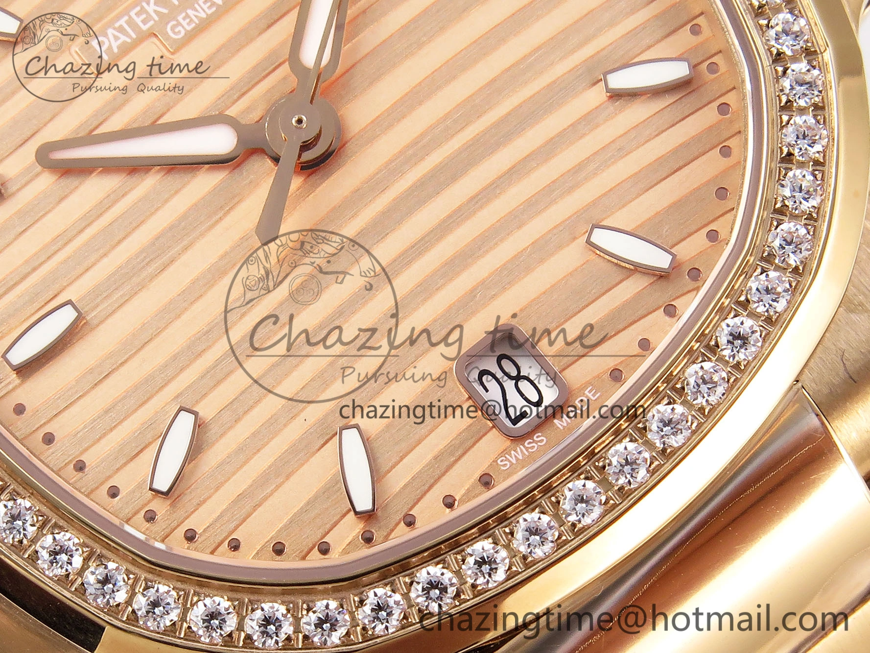 NAUTILUS 7118 LADIES RG PPF 1:1 BEST EDITION RG DIAL DIAMONDS BEZEL ON RG BRACELET 324CS EyeCatching 8775