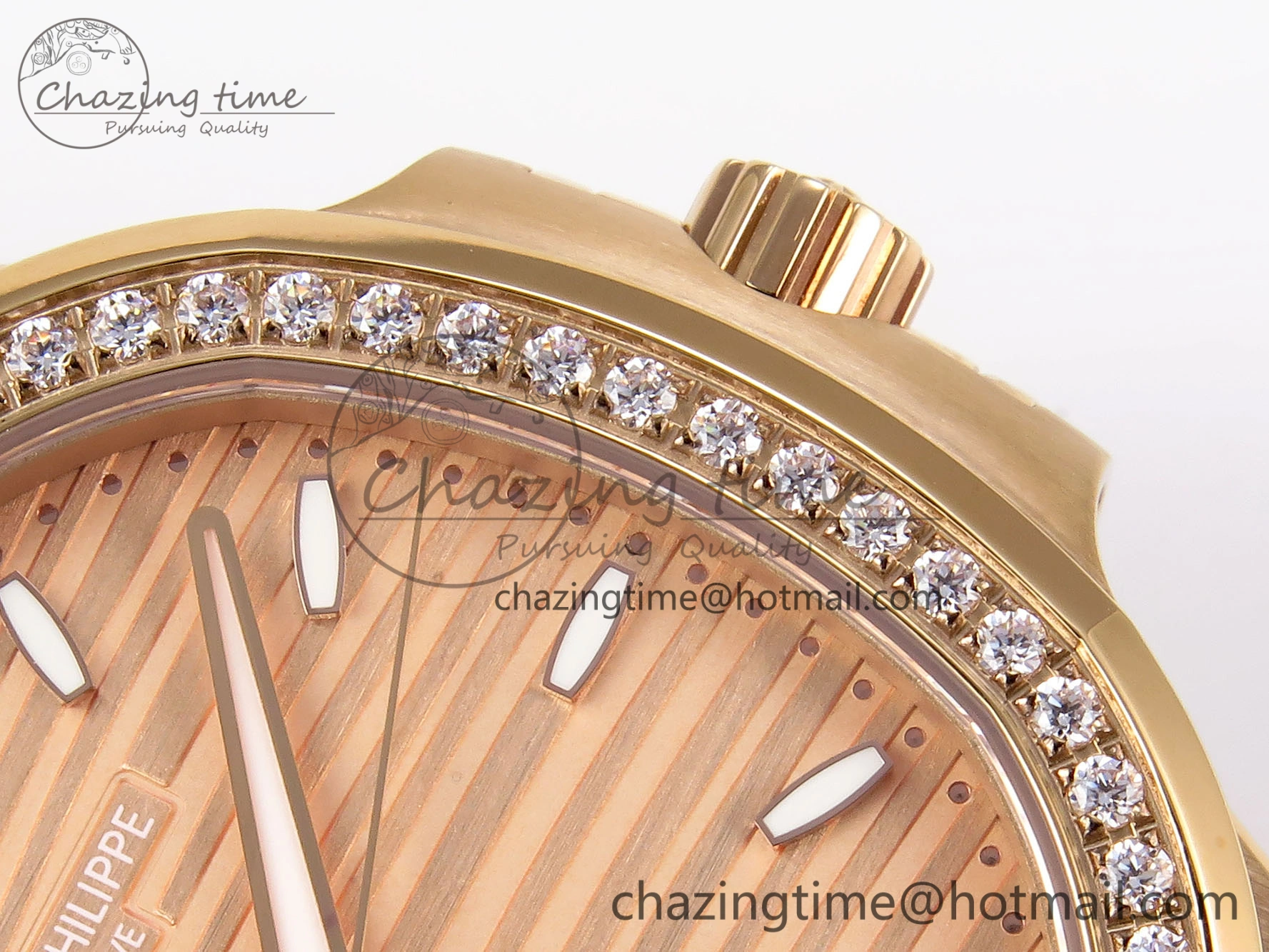 NAUTILUS 7118 LADIES RG PPF 1:1 BEST EDITION RG DIAL DIAMONDS BEZEL ON RG BRACELET 324CS EyeCatching 8775