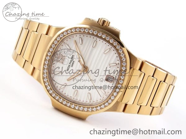 NAUTILUS 7118 LADIES RG PPF 1:1 BEST EDITION WHITE DIAL DIAMONDS BEZEL ON RG BRACELET 324CS Sporty 8777