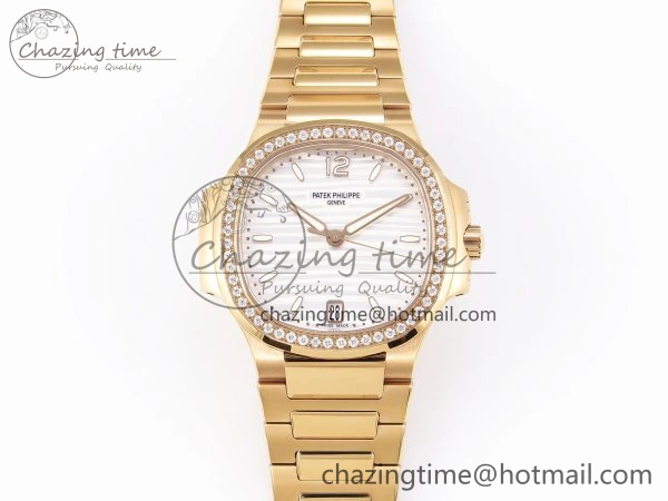 NAUTILUS 7118 LADIES RG PPF 1:1 BEST EDITION WHITE DIAL DIAMONDS BEZEL ON RG BRACELET 324CS Sporty 8777