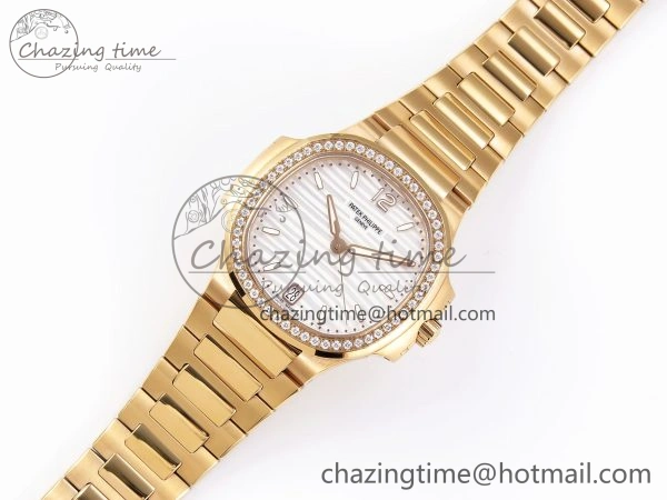 NAUTILUS 7118 LADIES RG PPF 1:1 BEST EDITION WHITE DIAL DIAMONDS BEZEL ON RG BRACELET 324CS Sporty 8777