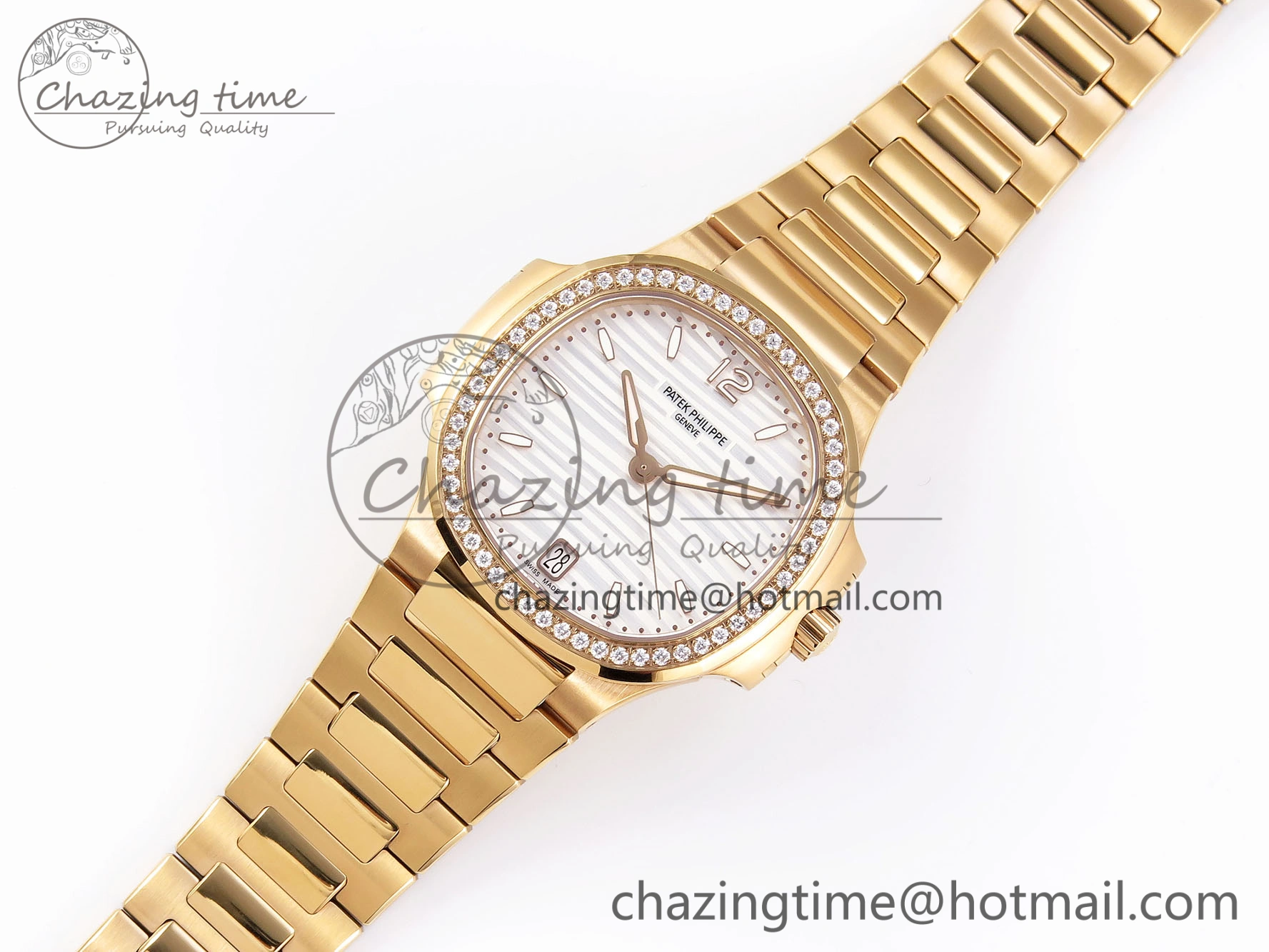 NAUTILUS 7118 LADIES RG PPF 1:1 BEST EDITION WHITE DIAL DIAMONDS BEZEL ON RG BRACELET 324CS Sporty 8777