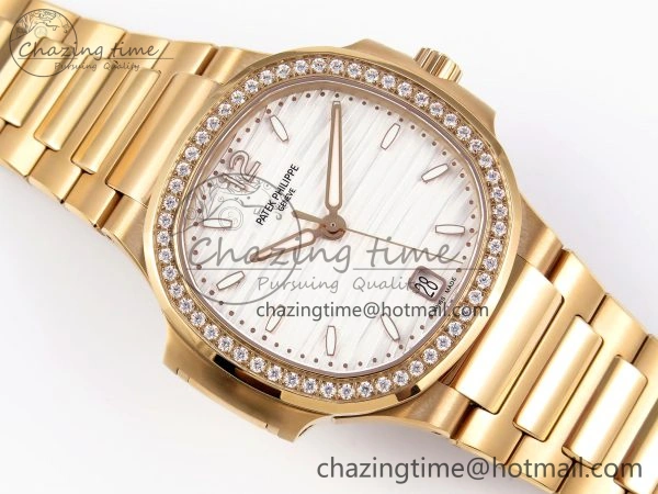 NAUTILUS 7118 LADIES RG PPF 1:1 BEST EDITION WHITE DIAL DIAMONDS BEZEL ON RG BRACELET 324CS Sporty 8777