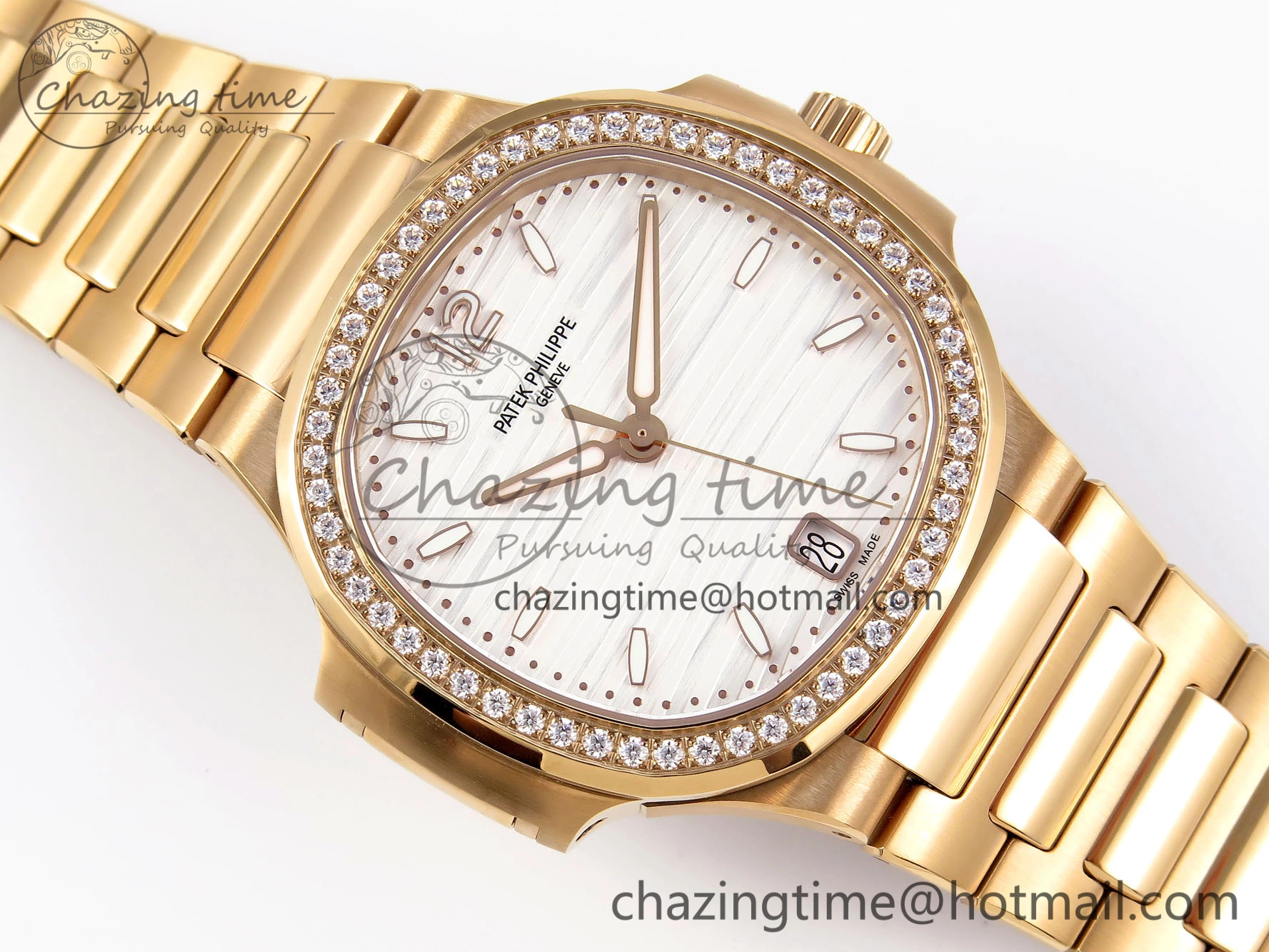 NAUTILUS 7118 LADIES RG PPF 1:1 BEST EDITION WHITE DIAL DIAMONDS BEZEL ON RG BRACELET 324CS Sporty 8777