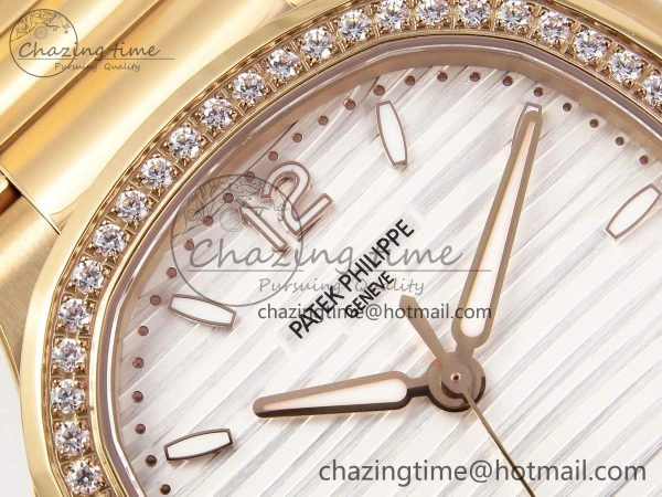 NAUTILUS 7118 LADIES RG PPF 1:1 BEST EDITION WHITE DIAL DIAMONDS BEZEL ON RG BRACELET 324CS Sporty 8777