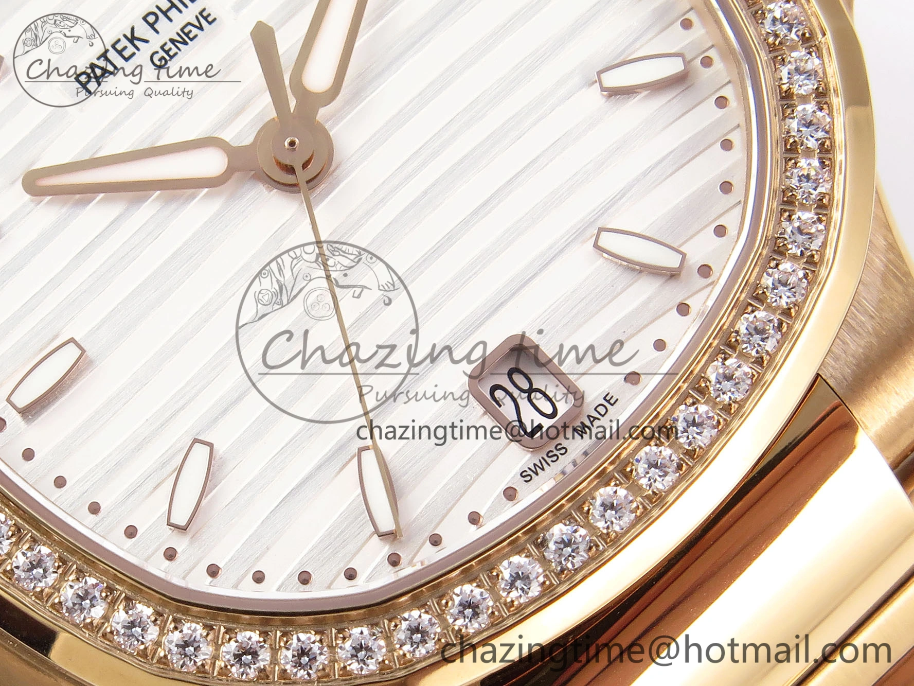 NAUTILUS 7118 LADIES RG PPF 1:1 BEST EDITION WHITE DIAL DIAMONDS BEZEL ON RG BRACELET 324CS Sporty 8777