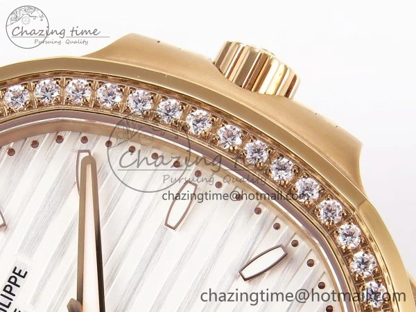 NAUTILUS 7118 LADIES RG PPF 1:1 BEST EDITION WHITE DIAL DIAMONDS BEZEL ON RG BRACELET 324CS Sporty 8777