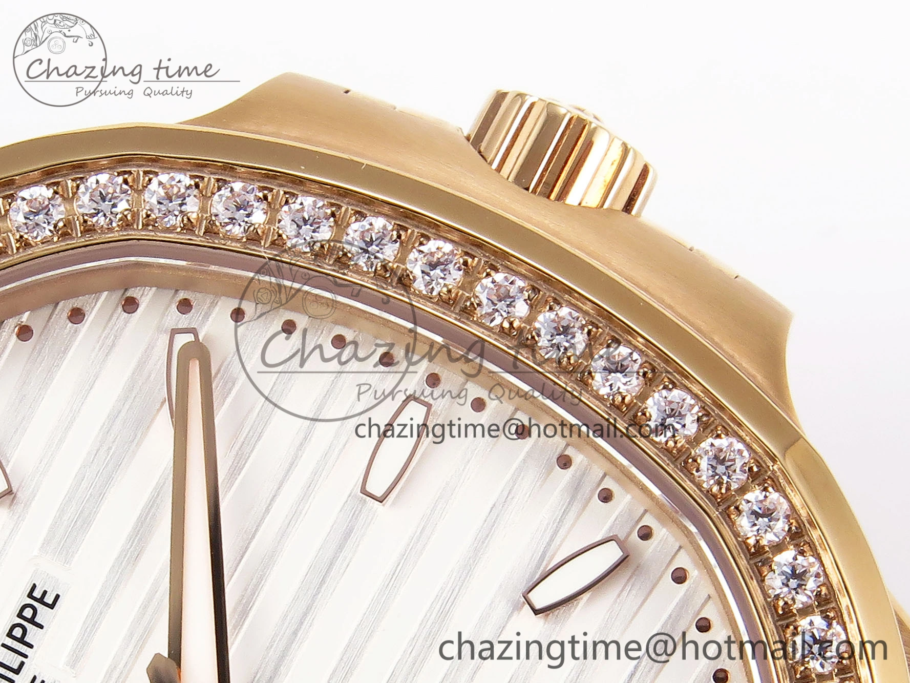 NAUTILUS 7118 LADIES RG PPF 1:1 BEST EDITION WHITE DIAL DIAMONDS BEZEL ON RG BRACELET 324CS Sporty 8777