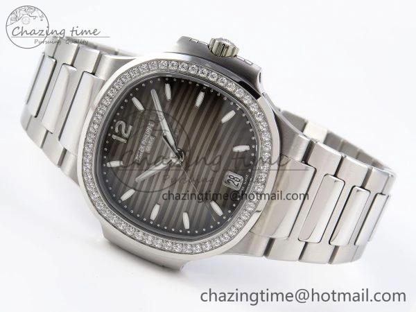NAUTILUS 7118 LADIES SS PPF 1:1 BEST EDITION BROWN DIAL DIAMONDS BEZEL ON SS BRACELET 324CS RelaxedFit 8771